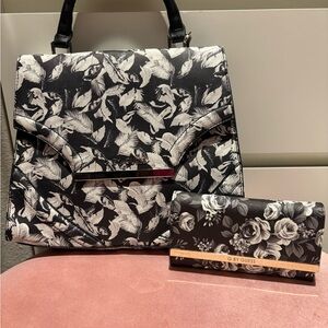G by Guess Black and White Floral Satchel Set